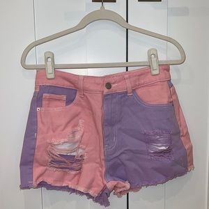 Pink and Purple High Wasted Jean Shorts
